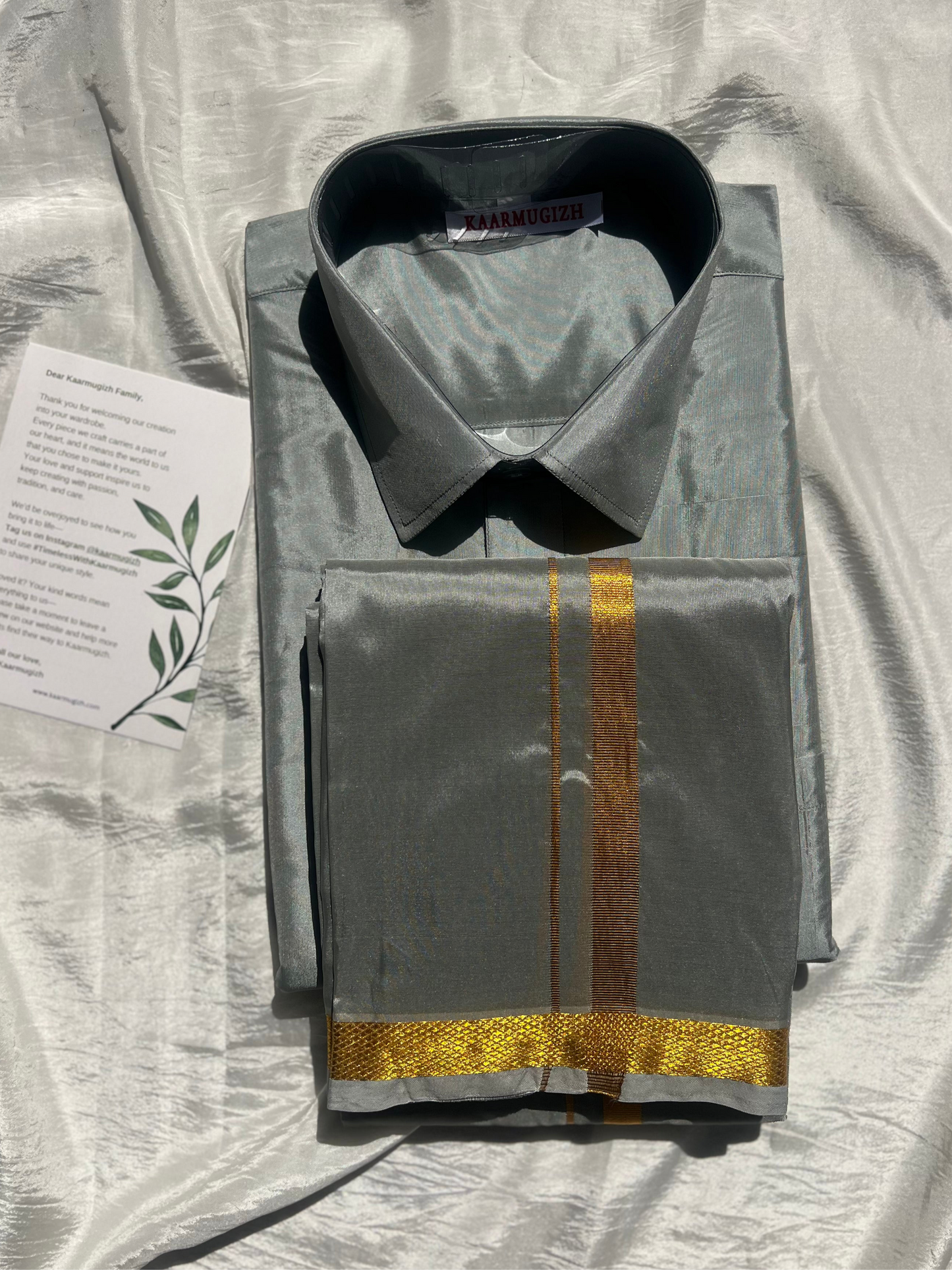Semi Silk Shirt & Dhoti- Grey