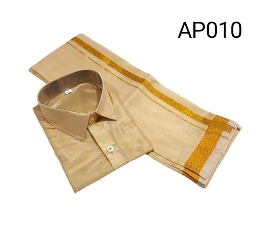 Semi Silk Shirt & Dhoti - Champagne - Kaarmugizh