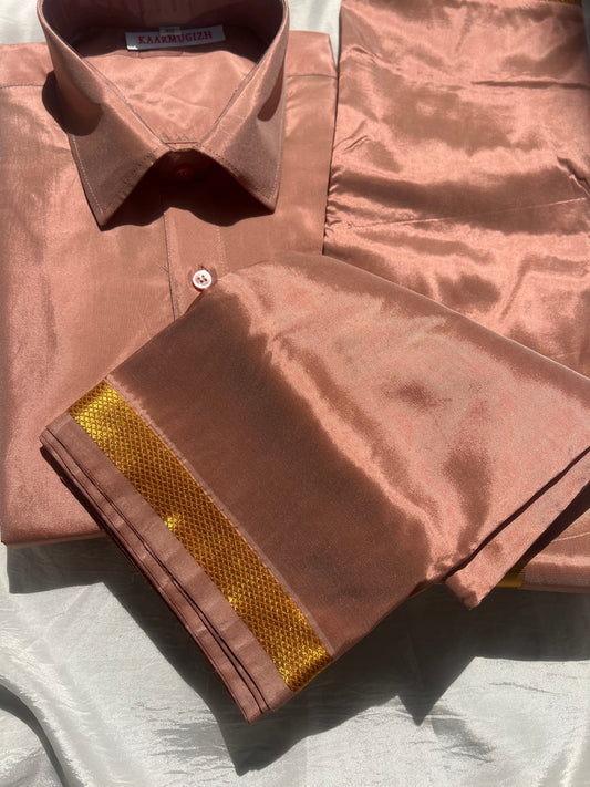 Semi Silk Shirt & Dhoti - Copper