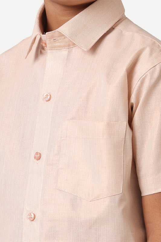 Copper tissue shirt and veshti - Kaarmugizh