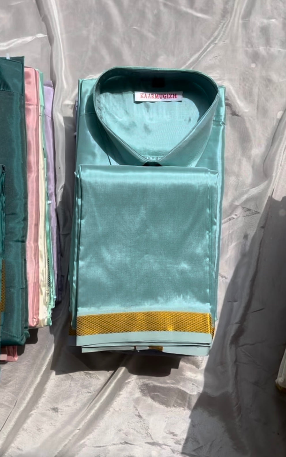 Semi Silk Shirt & Dhoti -
Pearl Blue