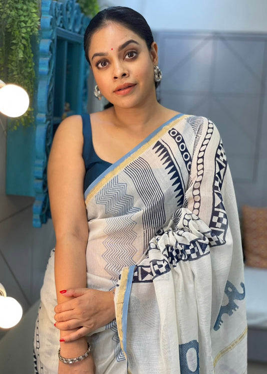 Pavani – Blue Elephant Motifs - Kaarmugizh