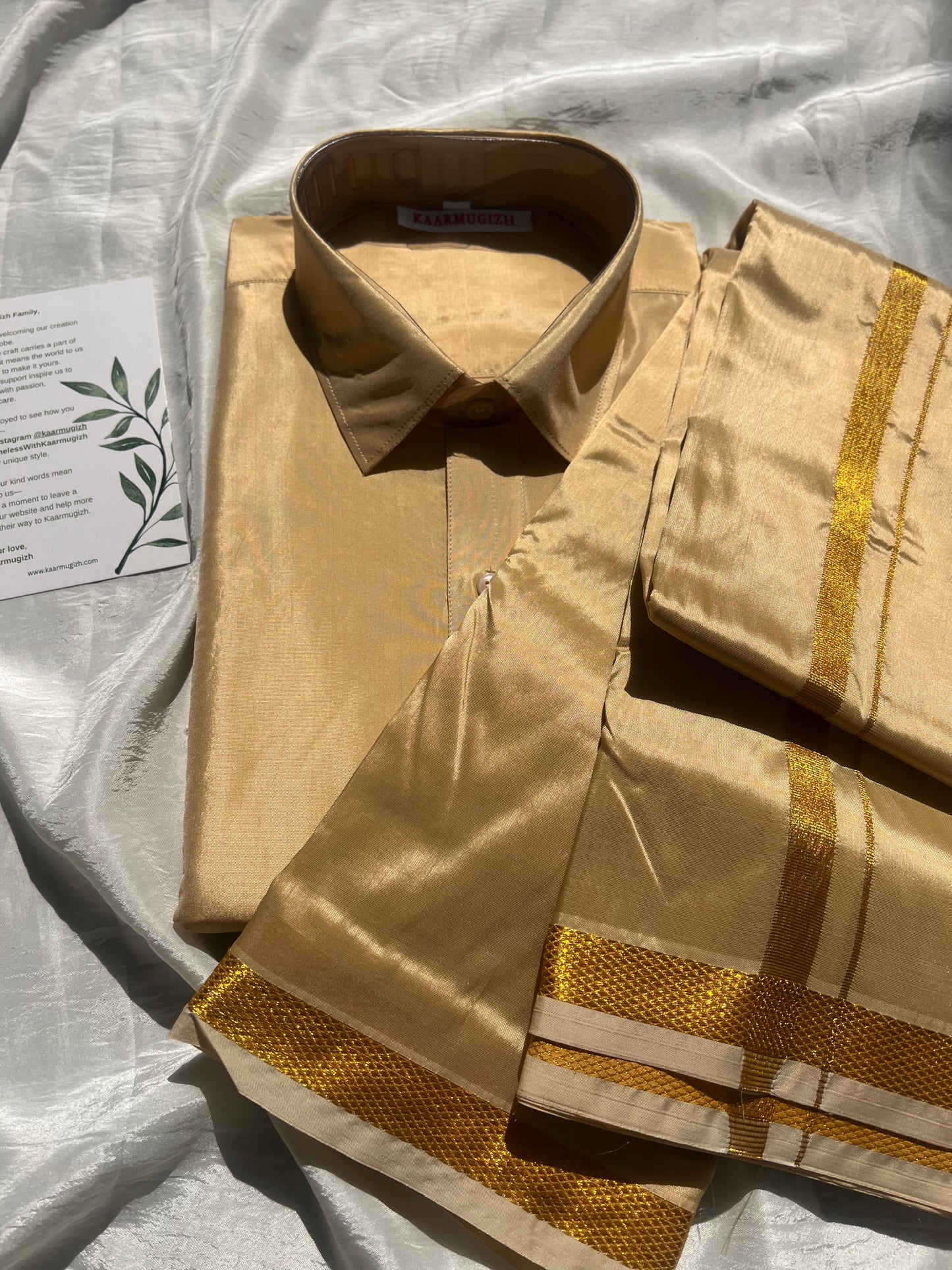 Semi Silk Shirt & Dhoti- Champagne