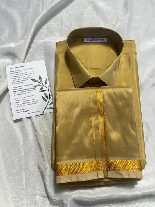 Semi Silk Shirt & Dhoti- Dark Gold