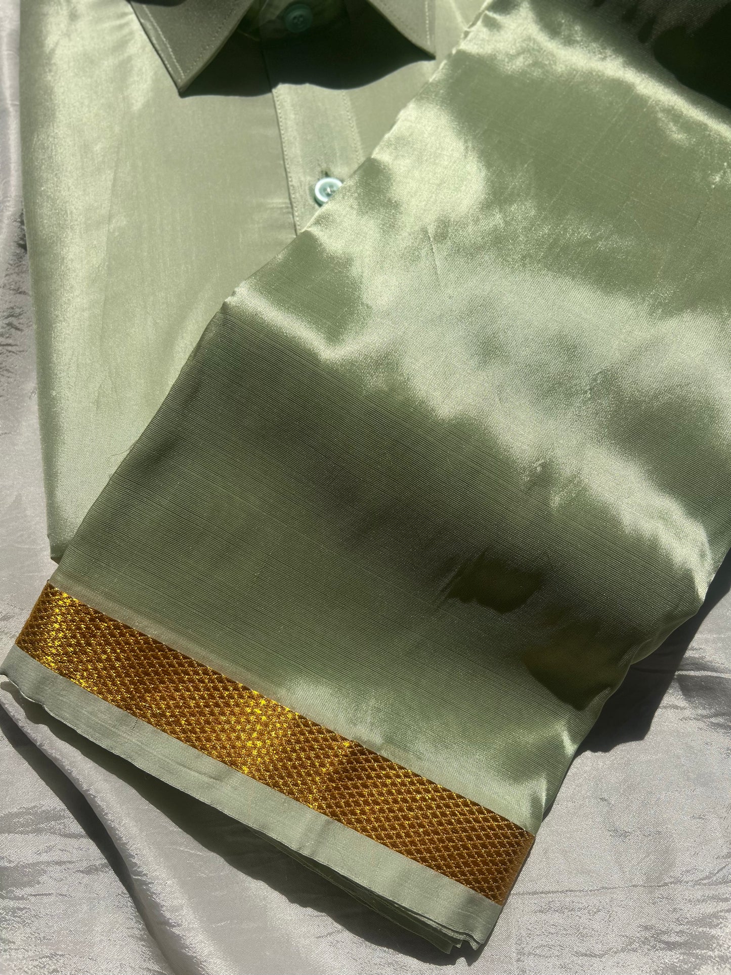 Semi Silk Shirt & Dhoti - Pista Green
