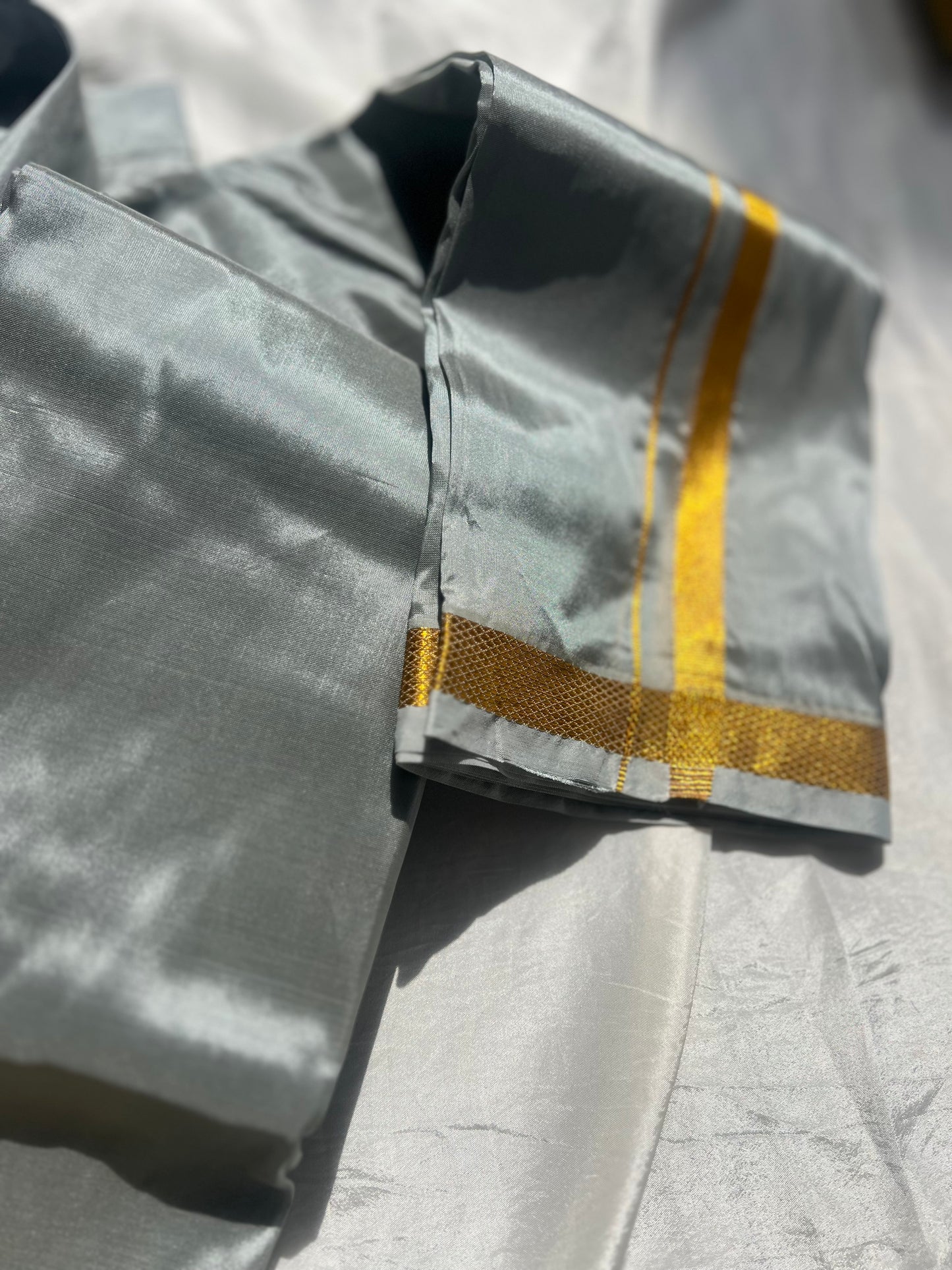 Semi Silk Shirt & Dhoti- Grey
