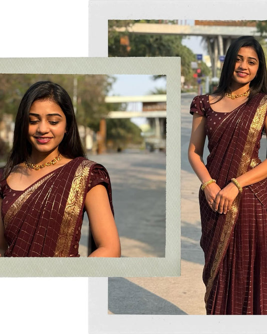 Vedika - Chinnon Halfsaree - Coffee - Kaarmugizh