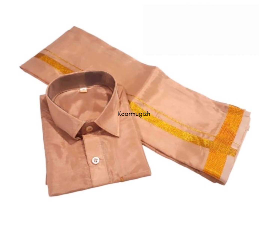 Semi Silk Shirt & Dhoti -
Copper