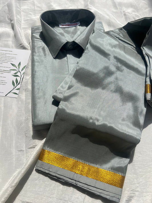 Semi Silk Shirt & Dhoti- Grey