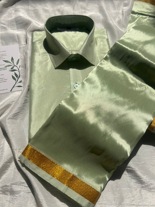 Semi Silk Shirt & Dhoti - Pista Green