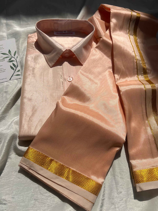Semi Silk Shirt & Dhoti- Peach Pink