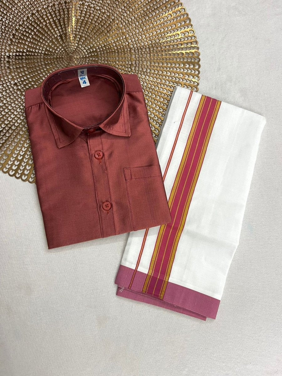 Cotton Shirt & Dhoti - Maroon Red - Kaarmugizh