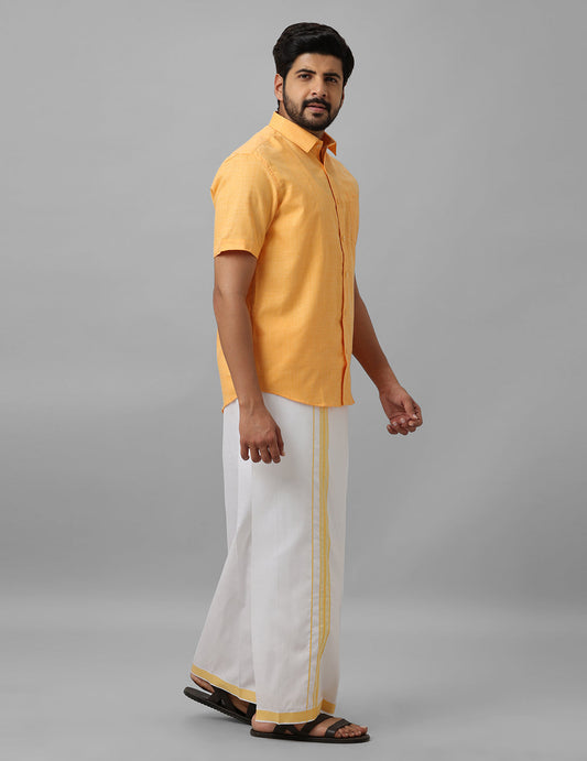 Cotton Shirt & Dhoti- Sandal - Kaarmugizh