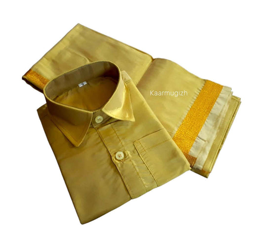 Semi Silk Shirt & Dhoti - Dark Gold