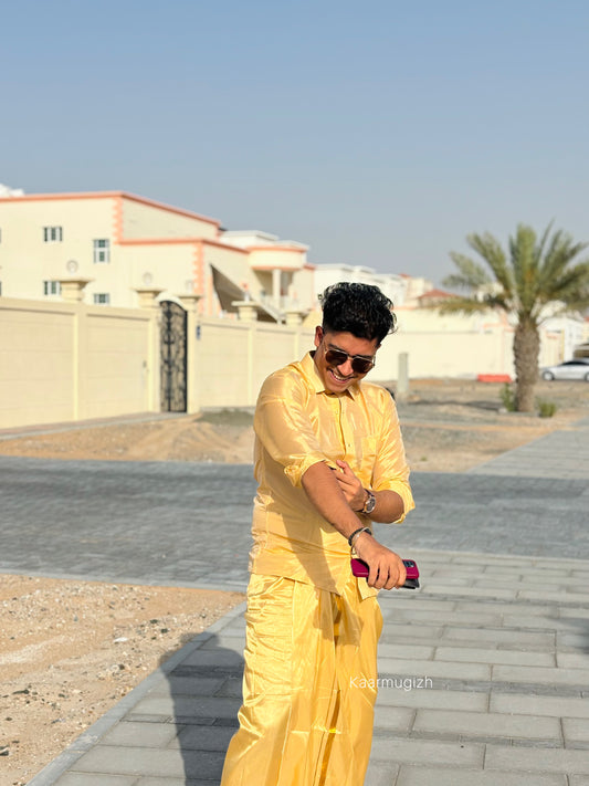 Semi Silk Shirt & Dhoti- Champagne - Kaarmugizh