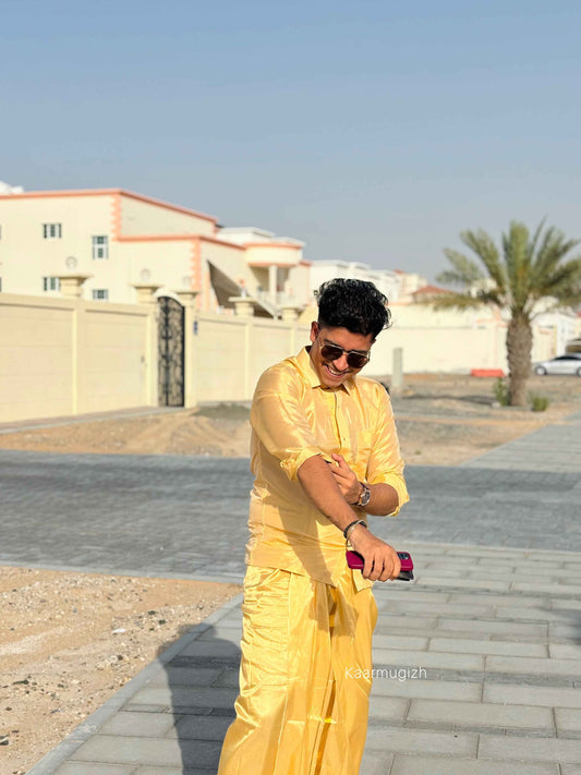 Semi Silk Shirt & Dhoti- Champagne