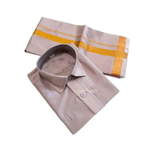 Semi Silk Shirt & Dhoti - Sandstone - Kaarmugizh