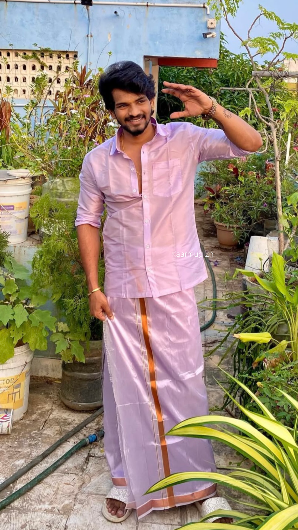 Semi Silk Shirt & Dhoti- Lilac