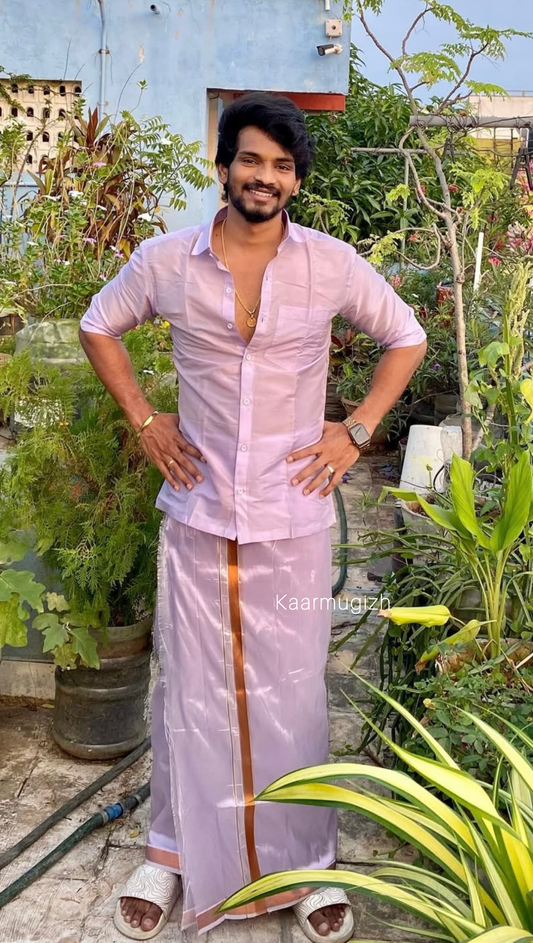 Semi Silk Shirt & Dhoti- Lilac