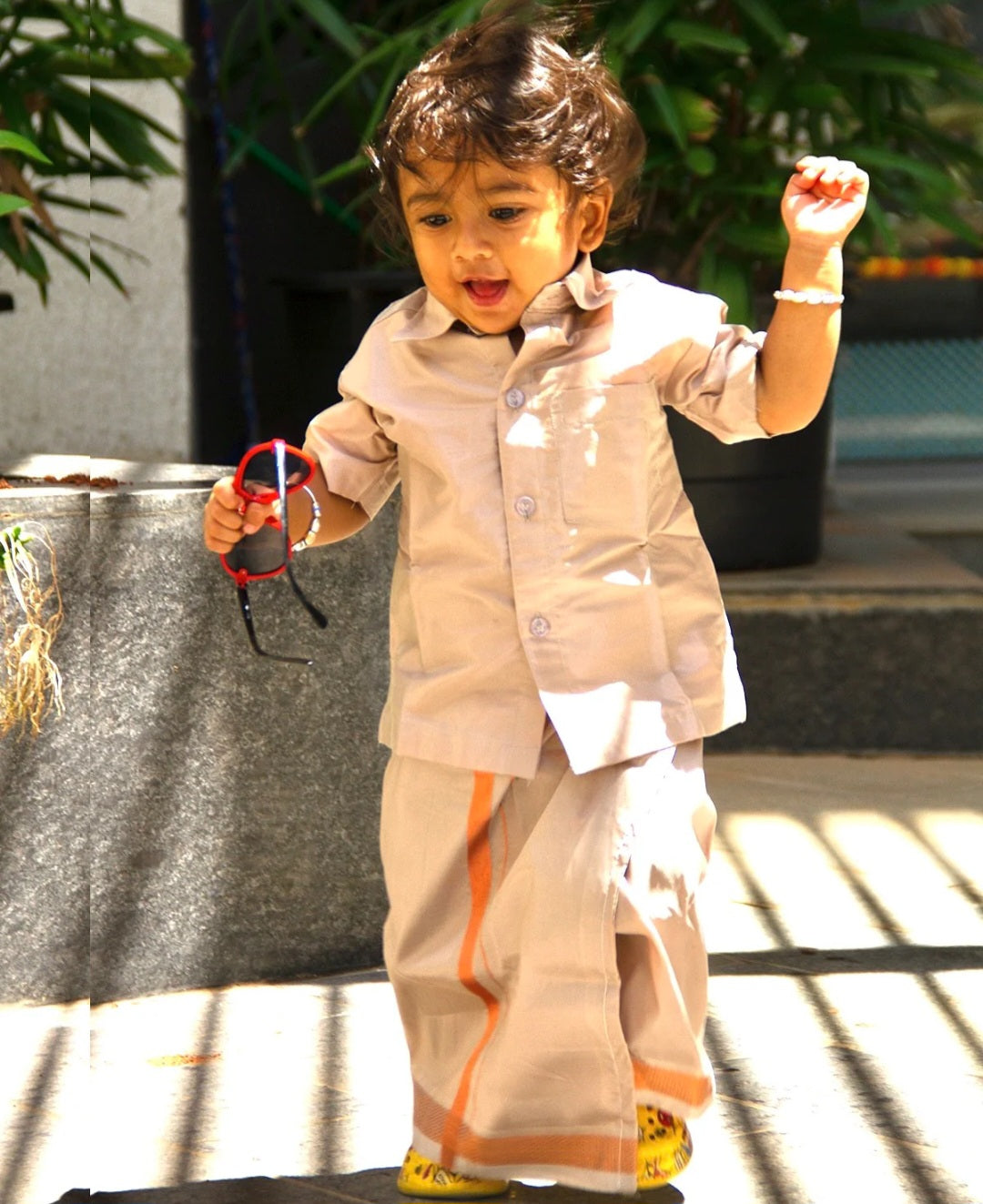 Semi Silk Shirt & Dhoti - Sandstone