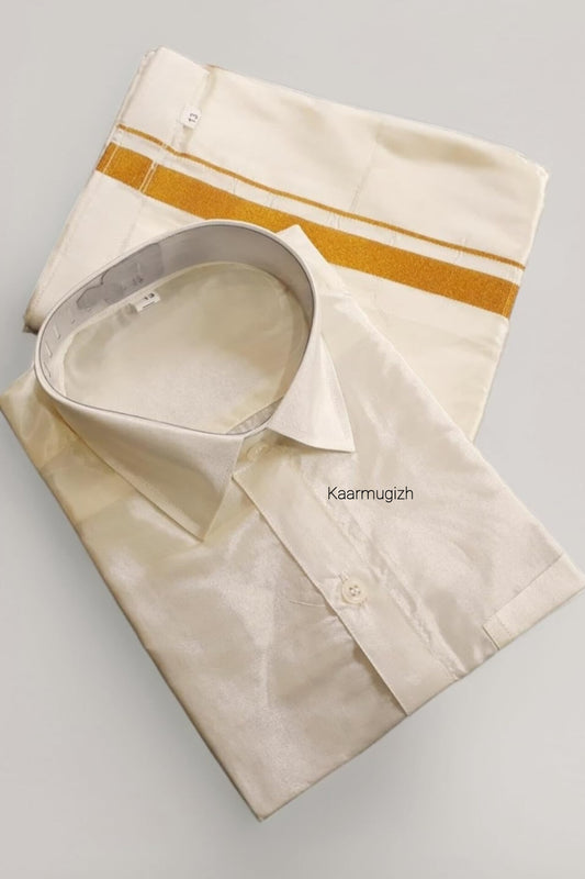 Semi Silk Shirt & Dhoti- Jasmine White - Kaarmugizh