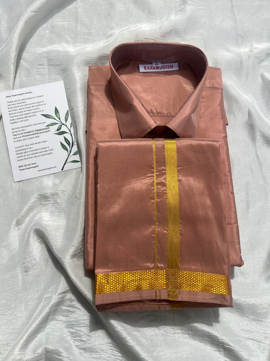 Semi Silk Shirt & Dhoti - Copper