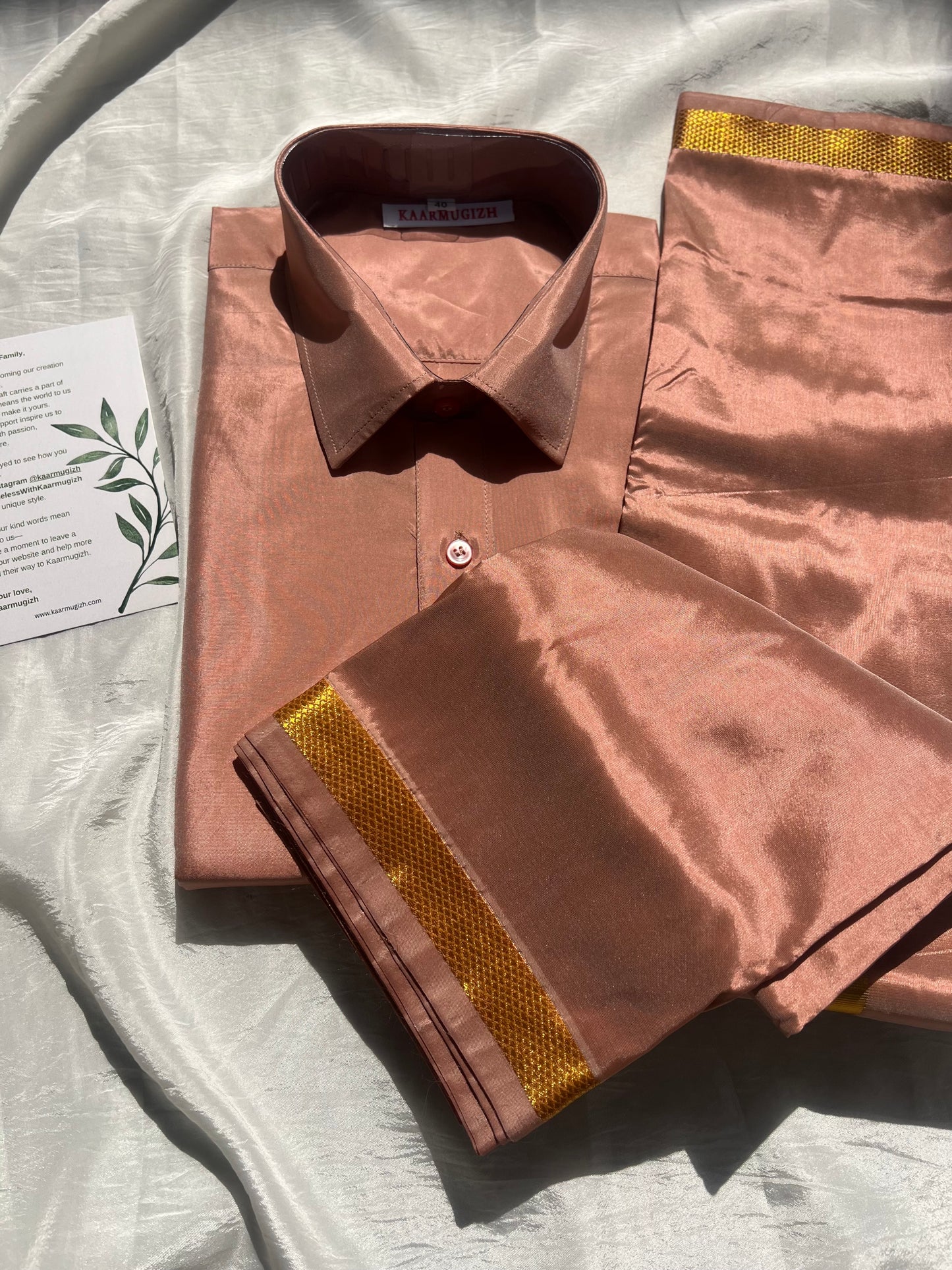Semi Silk Shirt & Dhoti - Copper