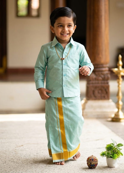 Semi Silk Shirt & Dhoti - Blue