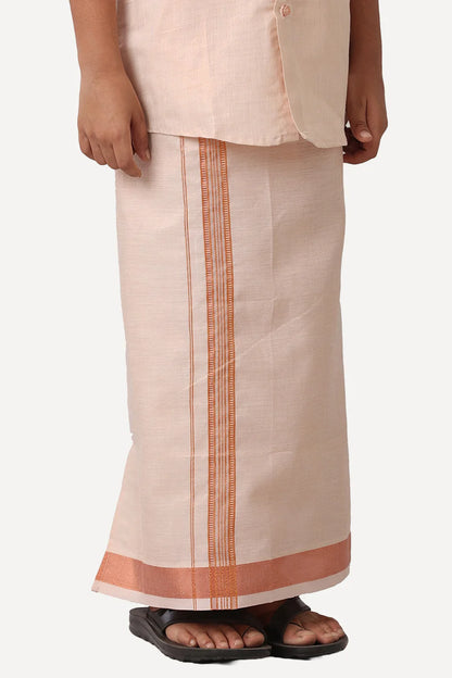 Copper tissue shirt and veshti - Kaarmugizh