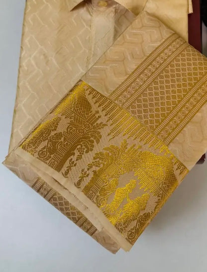 Kanchipuram Silk Veshti Shirt ( Champagne) D