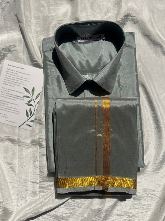 Semi Silk Shirt & Dhoti- Grey