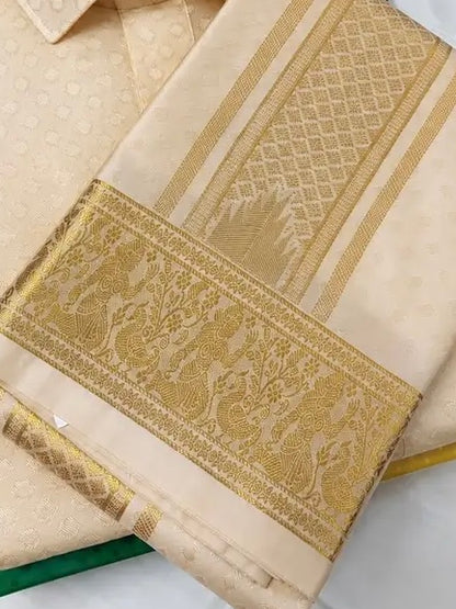 Kanchipuram Silk Veshti Shirt ( Ivory Cream ) D
