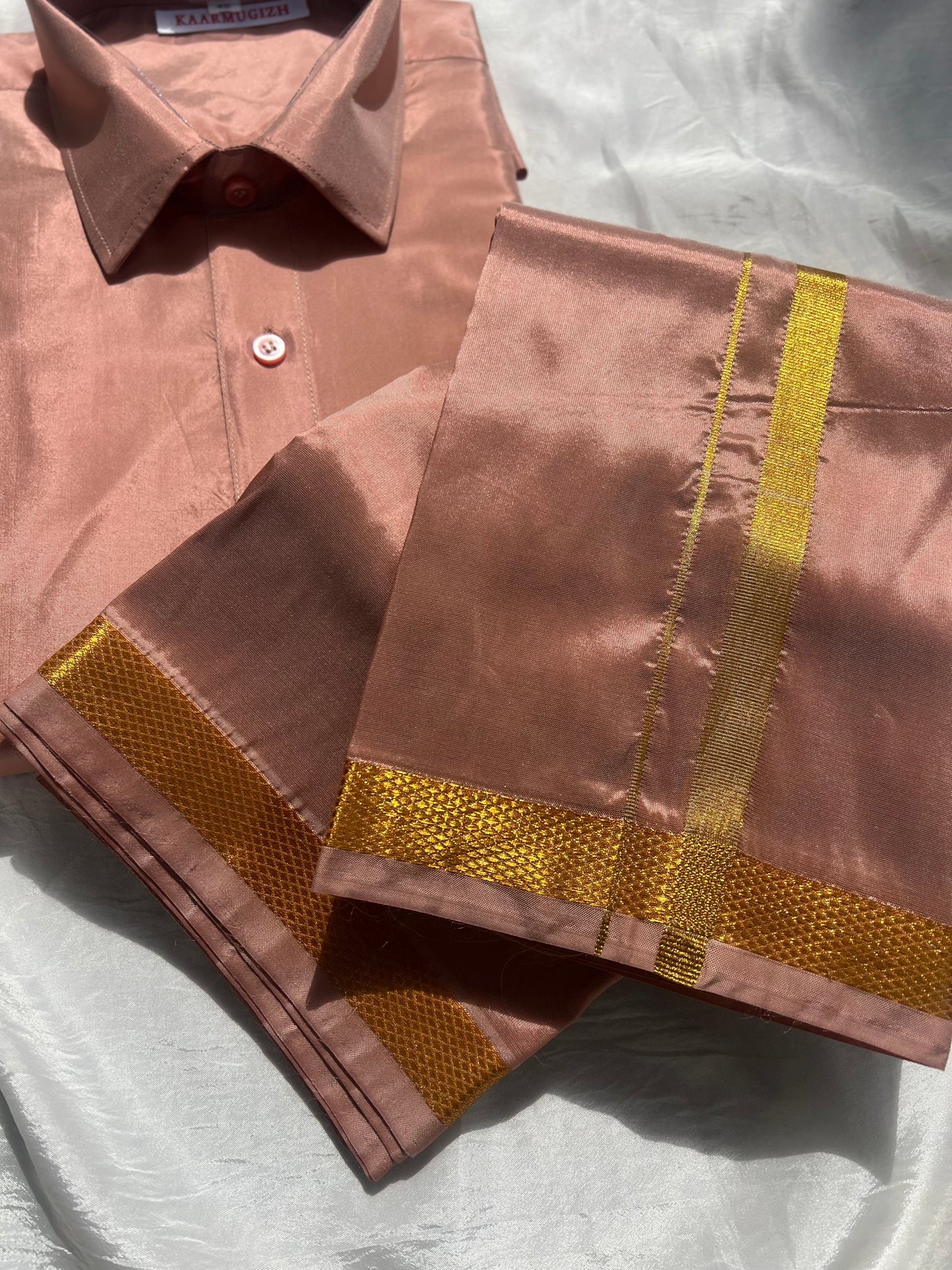 Semi Silk Shirt & Dhoti - Copper
