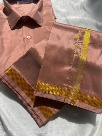 Semi Silk Shirt & Dhoti - Copper