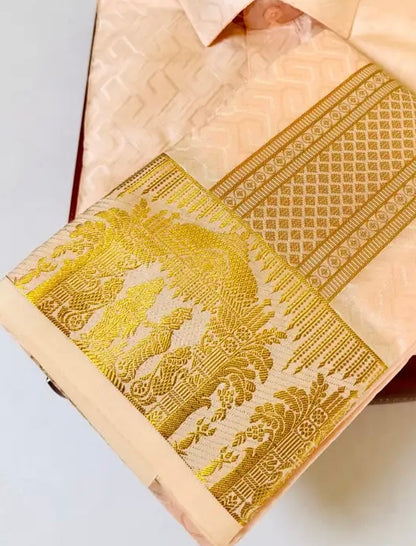 Kanchipuram Silk Veshti Shirt (Peach)