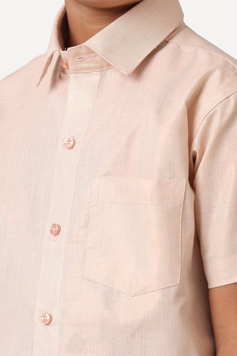 Copper tissue shirt and veshti - Kaarmugizh