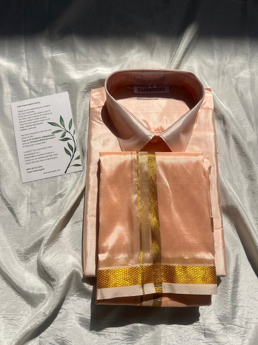 Semi Silk Shirt & Dhoti- Peach Pink