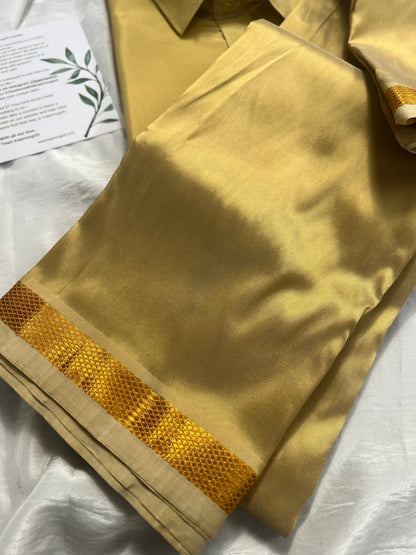 Semi Silk Shirt & Dhoti- Dark Gold