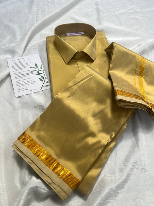 Semi Silk Shirt & Dhoti- Dark Gold