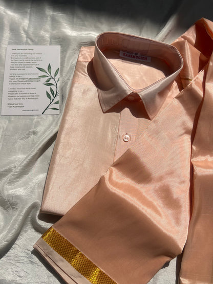 Semi Silk Shirt & Dhoti- Peach Pink