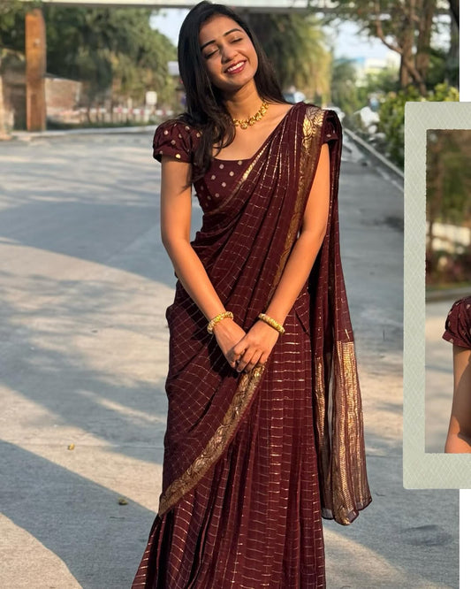 Vedika - Chinnon Halfsaree - Coffee - Kaarmugizh