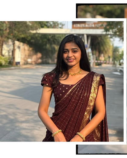 Vedika - Chinnon Halfsaree - Coffee - Kaarmugizh