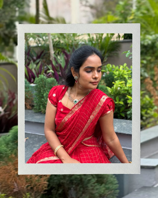 Vedika - Chinnon Halfsaree - Red - Kaarmugizh