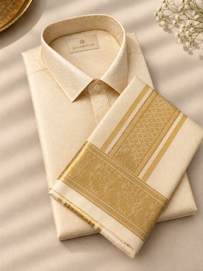 Kanchipuram Silk Veshti Shirt ( Ivory Cream ) D
