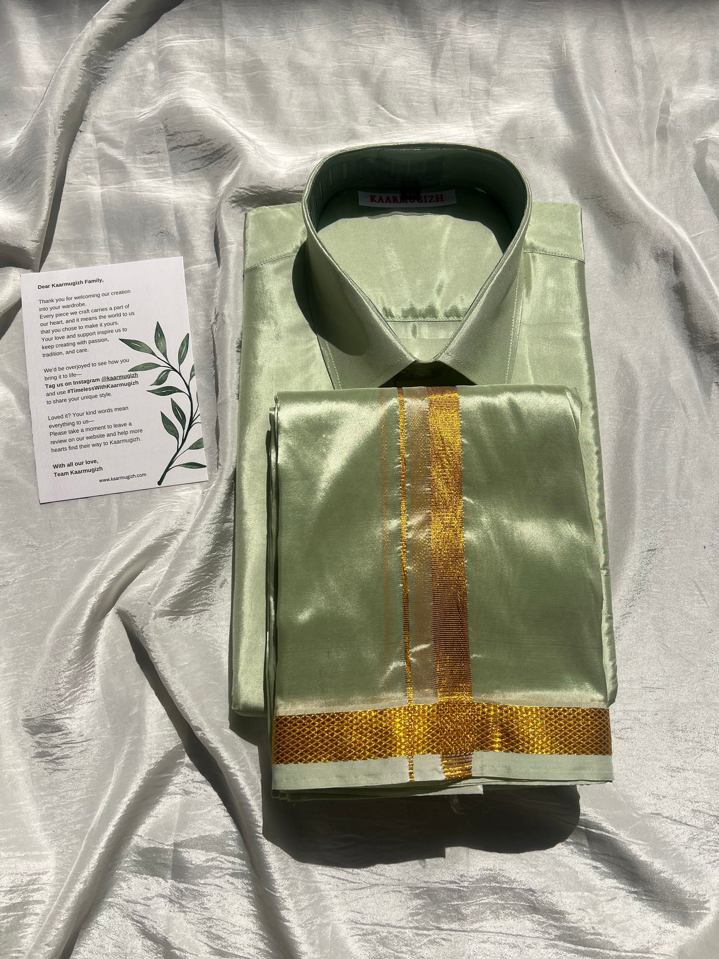 Semi Silk Shirt & Dhoti - Pista Green