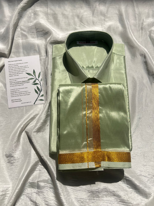Semi Silk Shirt & Dhoti - Pista Green