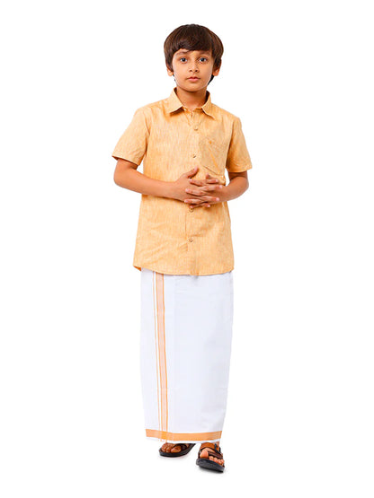 Cotton Shirt & Dhoti - Sandal - Kaarmugizh