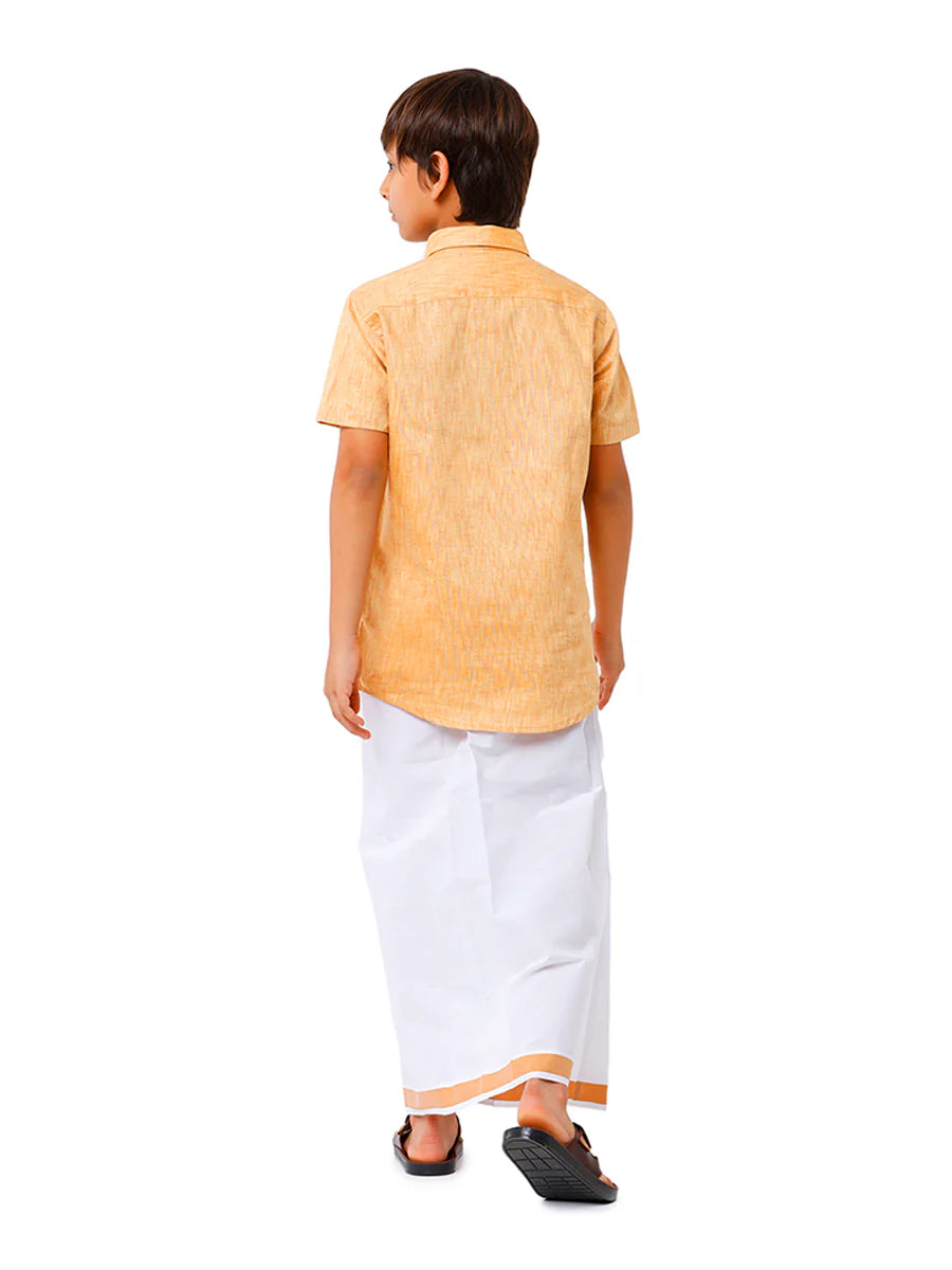 Cotton Shirt & Dhoti - Sandal - Kaarmugizh