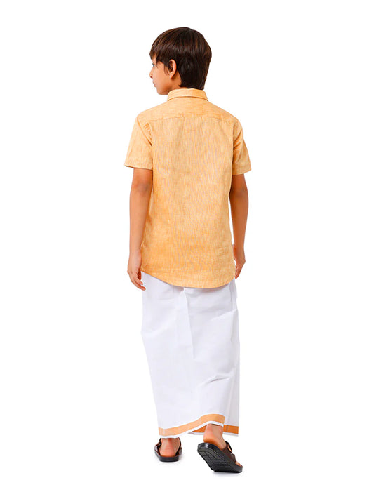 Cotton Shirt & Dhoti - Sandal - Kaarmugizh