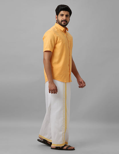 Cotton Shirt & Dhoti- Sandal - Kaarmugizh